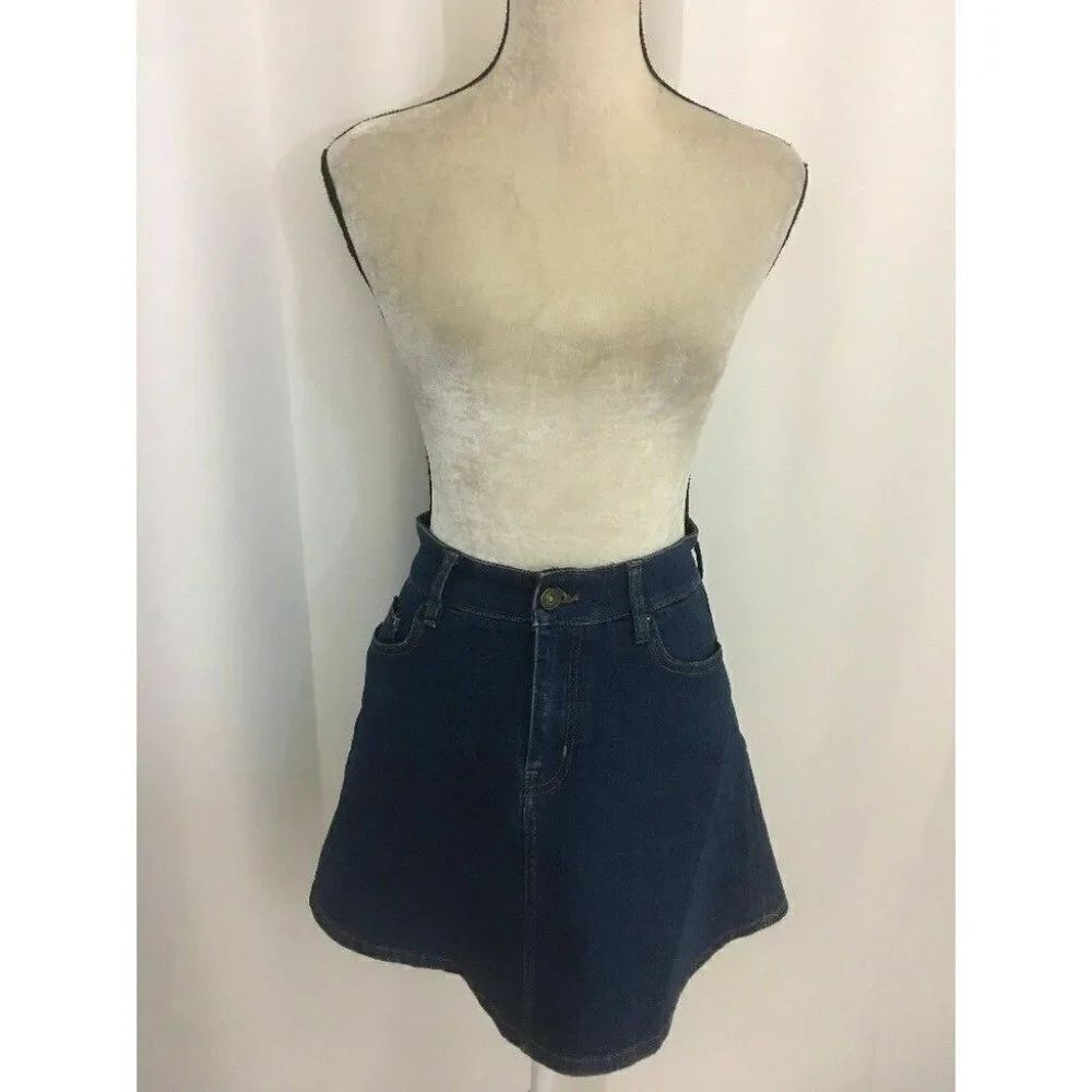 Zara Womens Solid Blue Jean Fit Flare Mini Skirt High Waist Xs